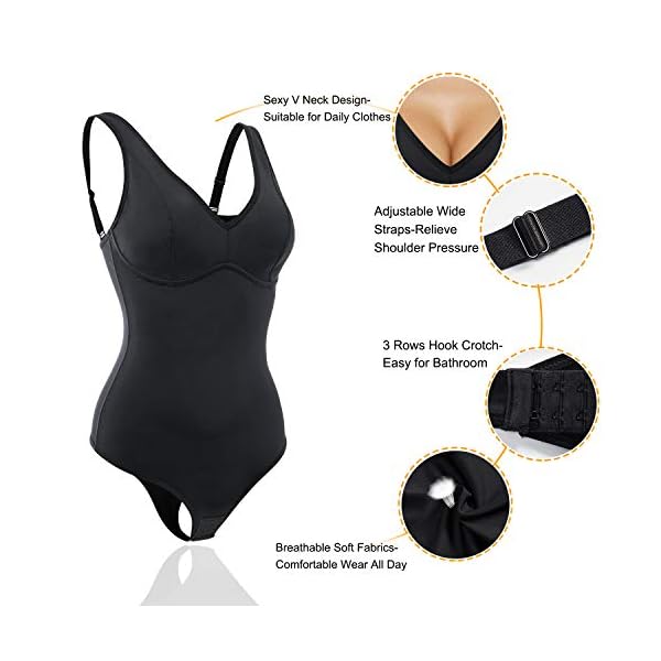 Nebility-Women-Waist-Trainer-Shapewear-Slim-Body-Shaper-Sexy-Deep-V-Neck-Thong-Bodysuit-Tummy-Control-Jumpsuit-Tops Nebility Women Waist Trainer Shapewear Slim Body Shaper Deep V Neck Thong Bodysuit Tummy Control Jumpsuit Tops (L, Black)