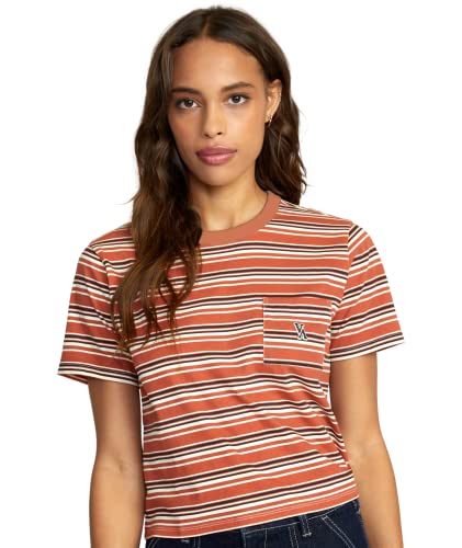 RVCA Womens Cropped Boxy Organic Tees, Emblem/Cinnamon, XL