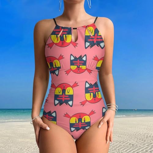 Maillot de bain gainant motif chat rouge résolvant les complexes complexes du ventre - 2