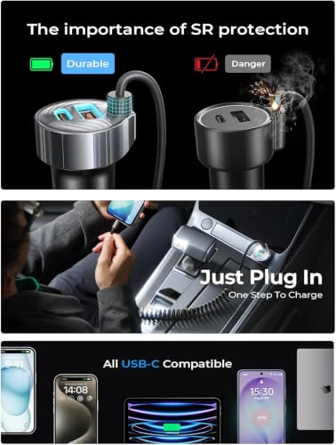 LISEN 90W Coiled Cable Car Charger