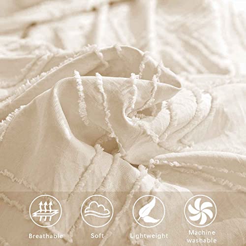 Nanko Pillow Case/Pillow Shams Queen Set Of 2, Beige Cream Tan Tufted Jacquard Diamond Boho Soft Shabby Chic Microfiber Pillow Covers, For Home Bed thumb #4