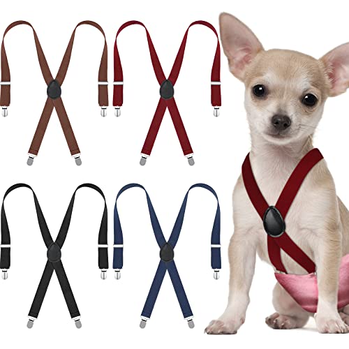 Sanwuta 4 Pieces Dog Diaper Suspenders for diapers male Female Dog Suspenders 4 Clips Dog Diapers Suspender for Dogs Diaper Keeper Suspender for Dog Skirt, Dog Dress, 4 Colors