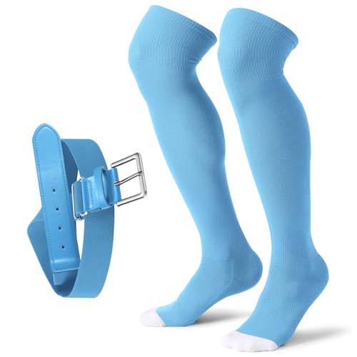 Image of XZQTIVE Baseball Socks and Belt Combo,Over the Knee Softball Socks and Belt,Knee High Football Socks for Kids Youth Adults