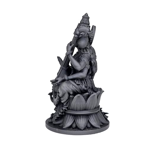 Image of MurtiHome Maa Saraswati Idol, Goddess Sharda Statue | 8 cm Tall Small Black Color Figure Made From UV Resin, Crafted by 3D Printer for Car Dashboard, Home, Office, Gift