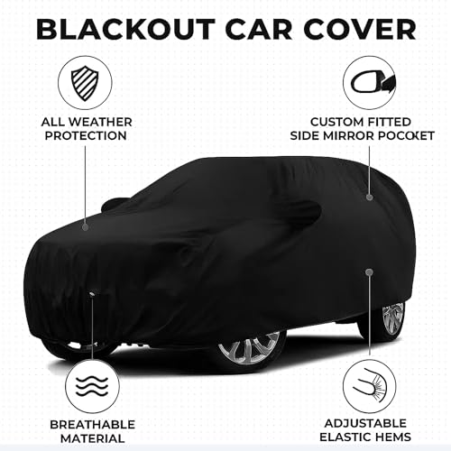 Image of Sulfar 100% Water Resistant Car Body Cover Compatible with Mirror & Antenna Pockets for Mitsubishi Outlander (Triple Stitched, Full Bottom Elastic, Black)