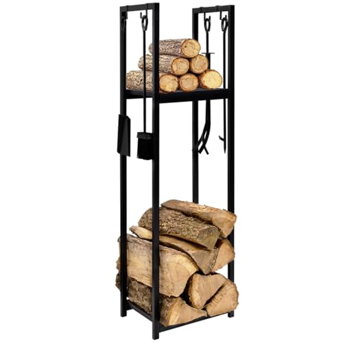 IDMarket - Portatroncos Vertical con accesorios 2 estantes H.112 CM para chimenea