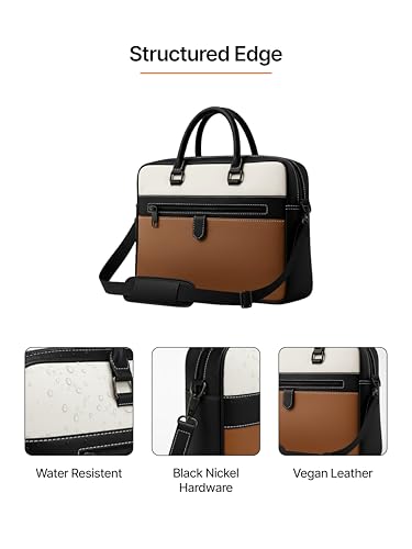 Image of Vegan Leather Laptop Messenger Bag for Men & Women | 15.6 Inch Office Shoulder Bag with Padded Laptop Compartment Multi-Pocket Travel Satchel Adjustable Strap Business Bag | Alls
