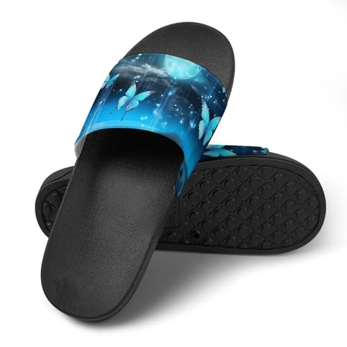 Psychedelic Teal Butterfly Full Moon Non Slip Slides Sandals for Women Men Quick Drying Shower Shoes for Bathroom Pool Beach4
