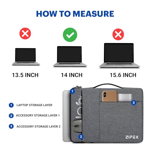 Image of 360 Protective 14 Inch Laptop Sleeve Case for All 13-14 Inch laptops with 2 Front Pockets & Carry Handle | Compatible with 13-14 inch HP, DELL, Asus, Mackbook Devices| Water-Resistant | Grey