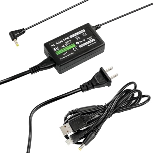 Image of Funturbo PSP Charger, PSP Portable Charger Set for PlayStation Portable PSP 3000 2000 1000 AC Adapter and Mini USB Cable Charger Cord