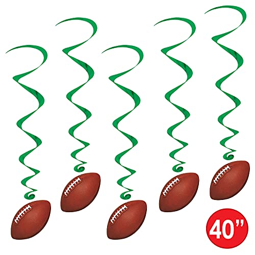Beistle 5 Piece Football Party Hanging Swirl Sports Whirls For Game Day Tailgating Decorations, 40", Brown/Green/White #TOP2