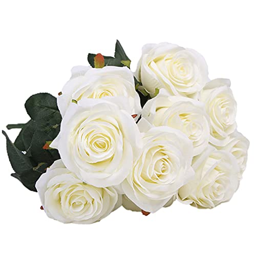 Bouquet de roses artificielles en soie - Aspect réaliste - 10 têtes - Pour la maison. un mariage - 9 Cover