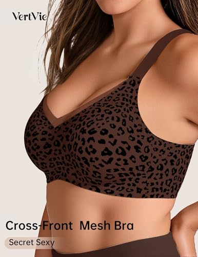 Image of Vertvie Wireless Jelly Bra Seamless Supportive Crossover | Full Coverage & Lift, Mesh V-Neck, No Underwire, Back Smoothing, Push Up, Plus Size, All-Age Comfort, Everyday T-shirt Bra