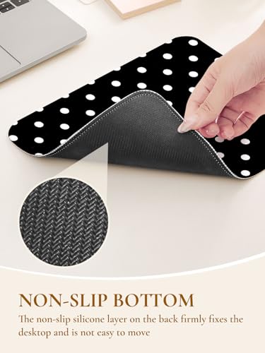 Image of Square Cute Dots Mouse Pad with Stitched Edge, Premium Waterproof Cloth Aesthetic Small Dot Mouse Mat, Non-Slip Rubber Base Funny Mousepad Desk Accessories,Dots Black White