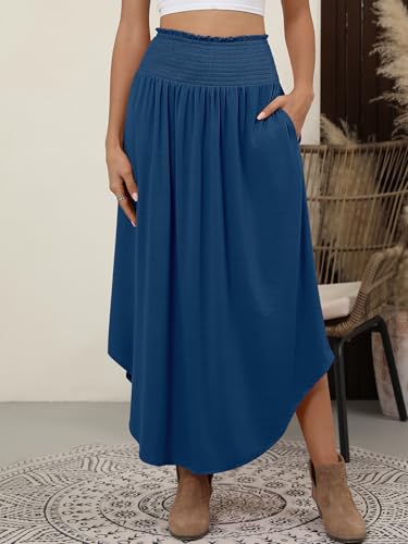 Image of ANRABESS Women's Maxi Skirts Summer Boho Floral High Waisted Flowy Swing Pleated Beach Long Skirt with Pockets