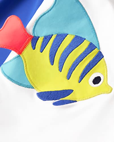 Gymboree,Boys,And Toddler Embroidered Long Sleeve Rashguard,White/Blue Fish,5T #TOP1