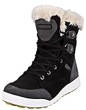  GUGGEN Mountain HPC56 Damen Fellstiefel Winterstiefel Winterschuhe Echtleder Stiefeletten gefütterte Leder Stiefel mit Kunstfell Boots Outdoorschuhe wasserdicht mit Membran, Farbe Schwarz-Grau, EU 40