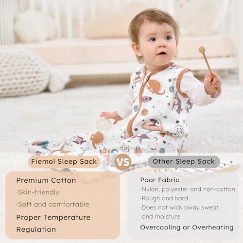 Image of Baby Sleep Sack 18-24 months, 100% Cotton Sleeping Sack for Newborn and Infant, 3 Pack Baby Wearable Blanket for Boy and Girl, 0.5 Tog Lightweight Double Zipper Sleep Bag Coffee Dinosaur Planet
