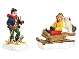 meindekoartikel 2er Set Figuren - Kinder auf Schlitten und Skier im Schnee - Lichthaus Winterwelt - Miniaturfiguren Miniatur-Modell für ihre Miniaturwelt