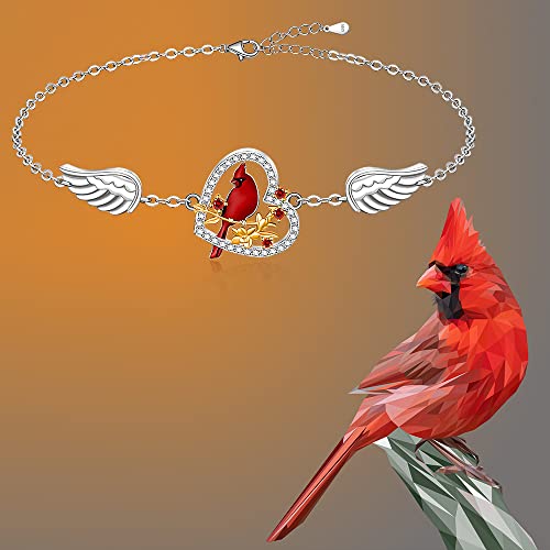 Red Cardinal Bracelet for Women Sterling Silver Memorial Cardinal Appear When Angels Are Near Heart Bird Cardinal Bracelets Cute Jewelry for Loss of Loved One4