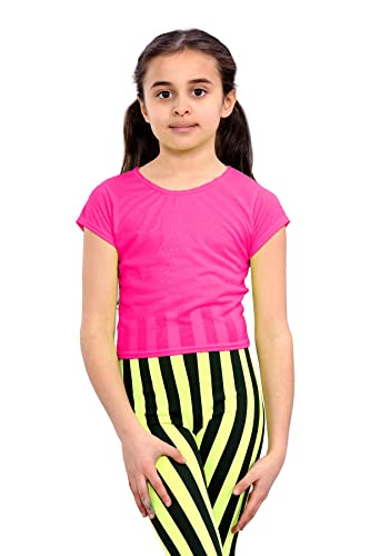 janisramone Flickor enkel magtröja barn mikrofiber kortärmad stretch rund hals sommar t-shirt t-shirt t-shirt 3-13 år, Neon rosa, 9-10 År