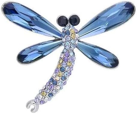Elegant Dragonfly Brooch Female, Simple and Compact, Crystal Element Jewelry Decoration, for Girls Gifts (Blue，Gold)