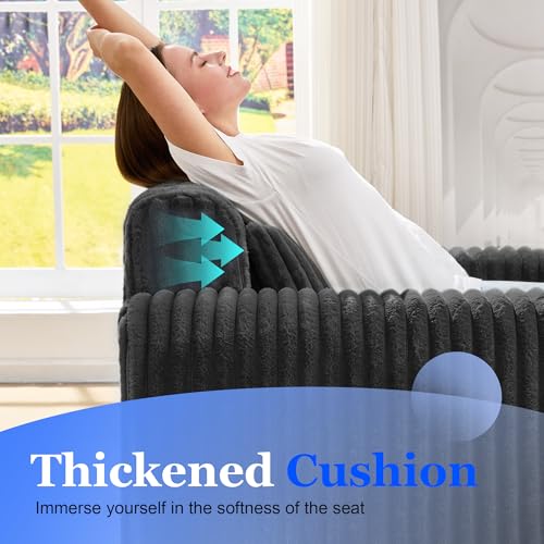 Image of Hobestluk Single Sofa Foam Couch Sofa for Small Spaces Comfy Sofas with Removable Cover Furry Couch with Pillows for Living Room, Bedroom, Apartment, Office (Black, Standard)