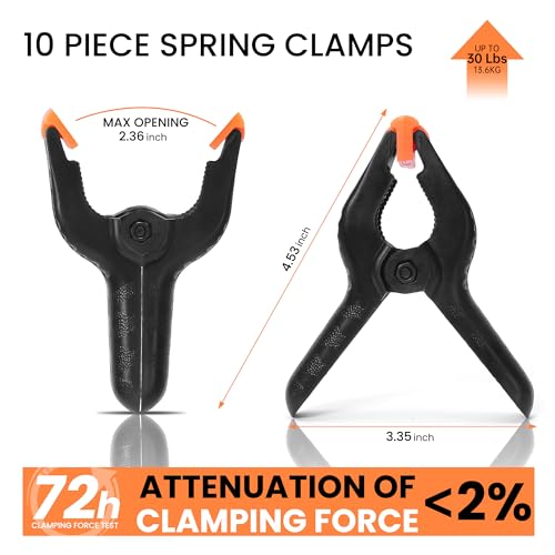 ECY Spring Clamps Heavy Duty 4.5 Inch 10 Pack - Plastic Rust Proof Clamps with Non-Slip Pads for Backdrop, Crafts, Woodworking, Photography | Multipurpose Holders for Tarps, Pool Covers & Gluing by ECY - Image 2