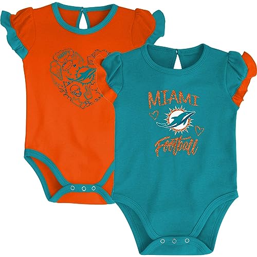 Outerstuff NFL Newborn Infants Too Much Love 2 Piece Creeper Bodysuit Romper Set (Miami Dolphins, 18 Months)