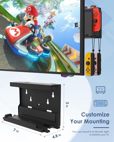 Image of TCOS TECH Wall Mount Stand for Nintendo Switch and Switch OLED, Metal Wall Mount Kit Shelf Accessories with 28 Game Card Holders and 4 Joy Con Hanger, Organize & Safely Store Switch Console Near TV
