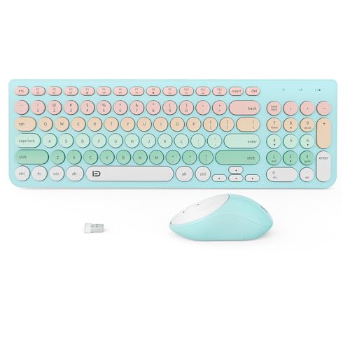 Image of Wireless Keyboard and Mouse Combo, 2.4GHz USB Cordless Round Keys Set for Laptop, Computer, TV (Pink+Blue)