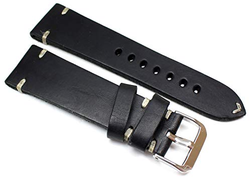 Bracelet montre cuir homme 24mm RIOS1931 noir aviateur vintage