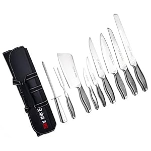 Ross Henery Professional Japanese Chef’s Knife Set | 9 Piece Hand Sharpened Stainless Steel Knives | Kitchen Set & Canvas Case