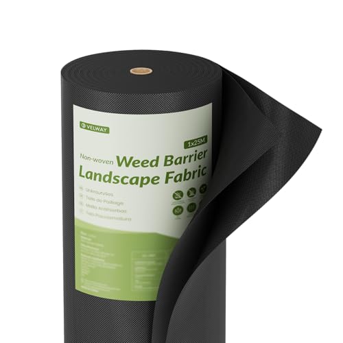 VelwayToile de Paillage 50g/m² 1x25m – Tissu Non Tissé Géotextile Anti Mauvaises Herbes, Perméable à l’Eau, Résistant aux UV, Rouleau pour Potager...