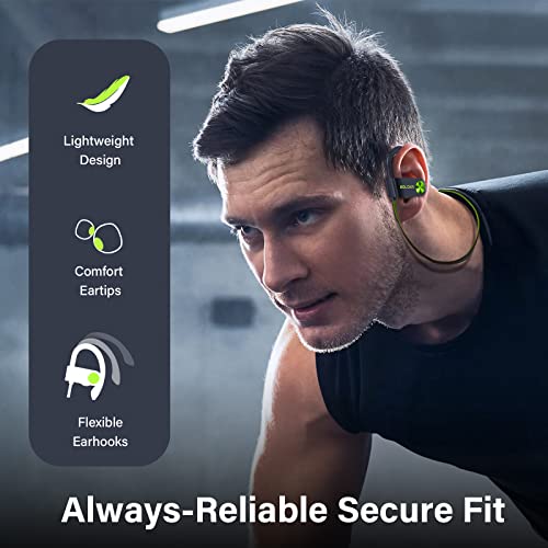 Boloxa Bluetooth Headphones 5.3 Wireless Earbuds Ipx7 Waterproof & 12Hrs Long Battery Over-Ear Stereo Bass Earphones With Earhooks Running Headset With Mic & Storage Bag For Workout Gym Sports Black #TOP2