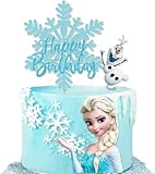 YUXUBOO Happy Frozen Birthday Elsa Cake Topper Large Frozen Cake Winter Princess Birthday Supplies Snowflake Cartoon Theme Cake Toppers Decoration For kids