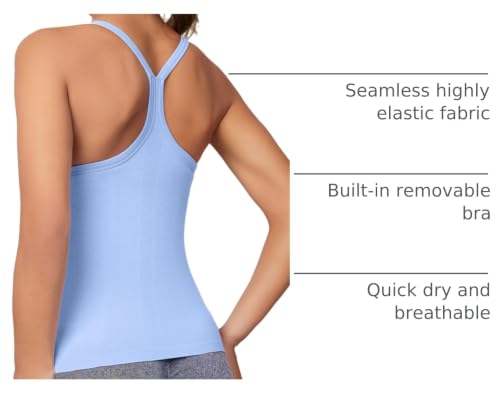 Image of MathCat Workout Tank Tops for Women with Built in Bra, Sleeveless Gym Tops Seamless Racerback Athletic Yoga Shirts Light Blue