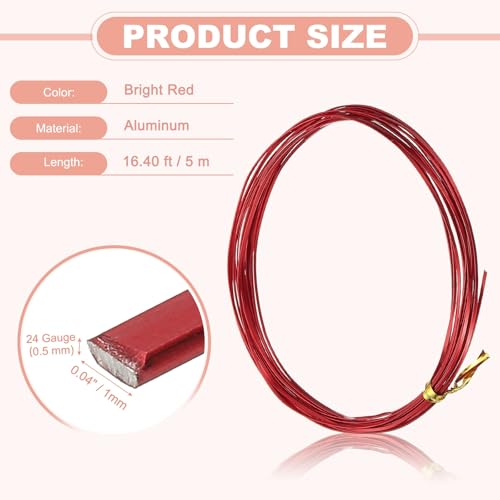 Image of uxcell 1 Rolls 24 Gauge Flat Aluminum Wire, 16.40 ft Soft Craft Wire for Flower Bonsai Crafts Carving DIY Bezel Sculpting Gem Metal Wrap, Red