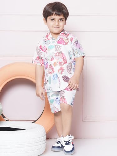 Image of AJ DEZINES Kids Cotton Shirt Shorts Half Sleeves Floral Printed CO-ORDS Set for Boys