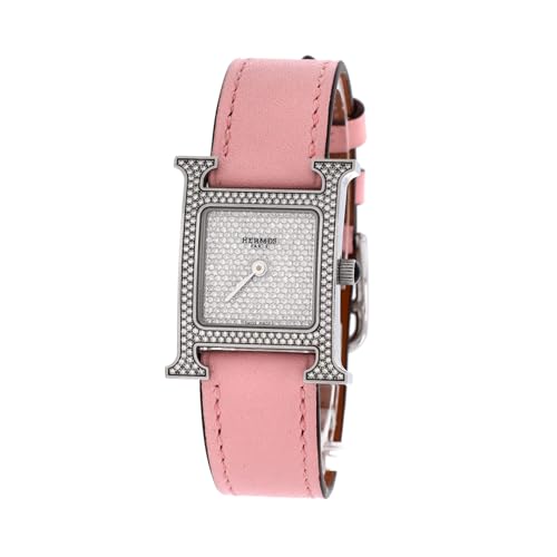 Hermes, Pre-Loved Heure H Quartz Watch Stainless Steel and Leather with Diamond Bezel and Pave Dial 21, Silver3