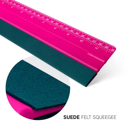 Image of FOSHIO Professional Squeegee for Vinyl, Decals, Sticker Paper, Wallpaper, Window Film, Craft, Suede Felt Squeegee Smoothing Tool with Ruler, Pink (12 inches)