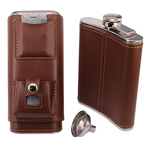 TOIKA Portable Cigar Case Humidor 8 oz Flask Combo Set, Cigar Lighter and Cutter Containedï¼ŒPefect Gift for Cigar Smokers