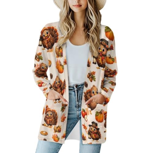Image of Fall Maple Leaf Cardigan Sweaters for Women Long Sleeve Cardigan Soft Drape Open Front Dusters V-Neck Jackets Dressy