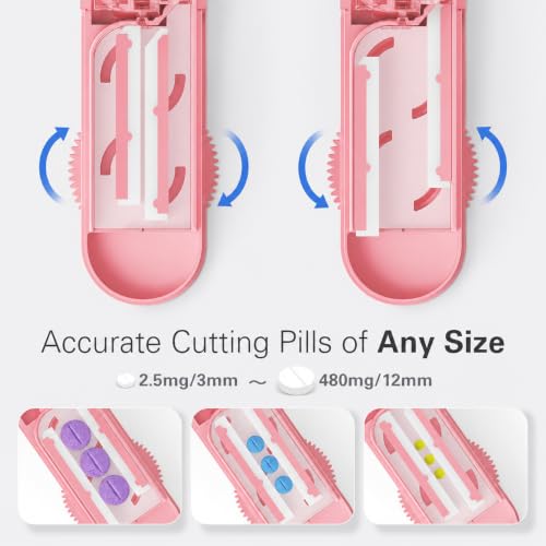 Image of ONE PIX Pill Cutter Splitter for Small and Tiny Pills, Multiple Pill Splitter with Adjustable Silicone Bars & Stainless Steel Hidden Blade, 1 /2 Tablet Cutter for Large Pills, Seniors, Pets, Pink
