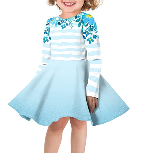 Girls Swing Long Sleeve Twirly Skater Dress Daily Casual Graphic Print T-Shirt Dress2