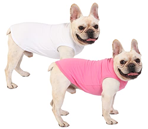 Sychien Dog Pink White Shirts,Soft Blank Cotton Tee-Shirt for Boy Girl Dogs,Plain XSmall Cat Clothes,XS Pink White