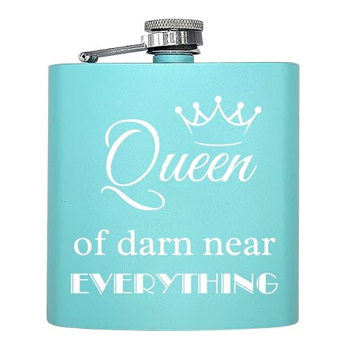 Palm City Products Queen of Darn Near Everything Flask - Women’s Teal Flask - Funny, Sassy Feminine for Her - Ideal Gift for Confident Women, Best Friend, and Bachelorette Parties