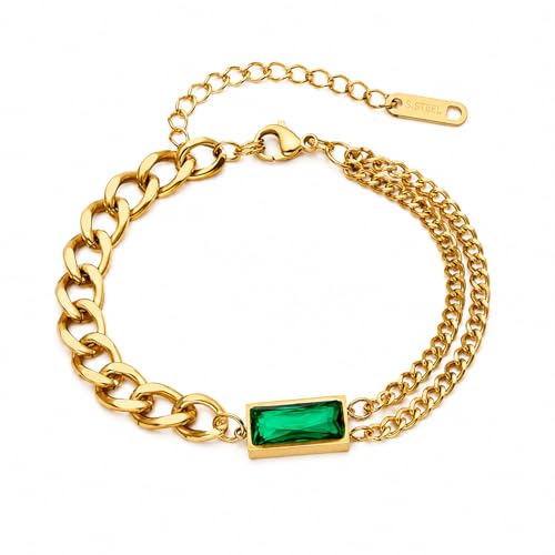 Image of Rubans Demi Fine Stainless Steel Bracelet Emerald CZ Gift for Women & Girls
