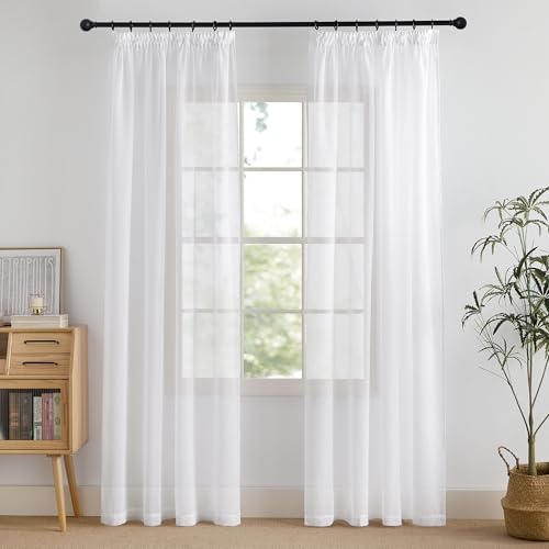 PONY DANCE Vorhang 210cm Lang Kräuselband Gardinen Weiß Transparent | H210 x B140 cm,2er Set,Schienensystem Vorhang Durchsichtig für Wohnzimmer,Sheer Curtains Living Room,Sanfte Li