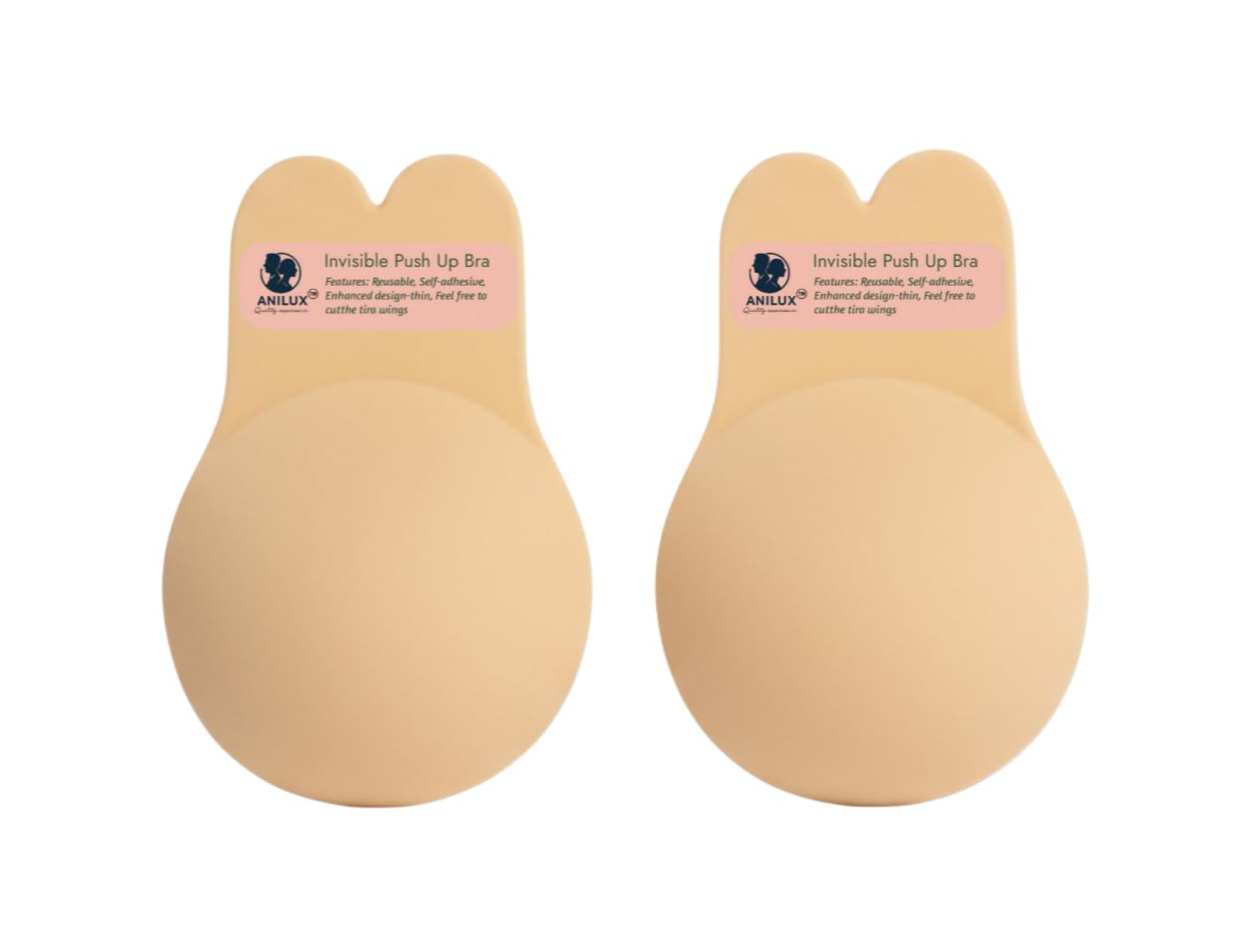Invisible Bunny Ears Breast Lift Pasties | Self‑Adhesive Nipple Covers | Reusable Fabric‑Silicone Stick On Bra for Backless, Strapless Outfits